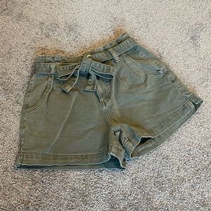 American Eagle paper bag tie waist Olive Green Denim Shorts